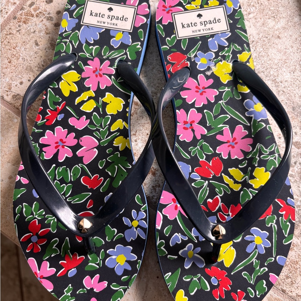 Kate Spade Black Floral Flip Flops